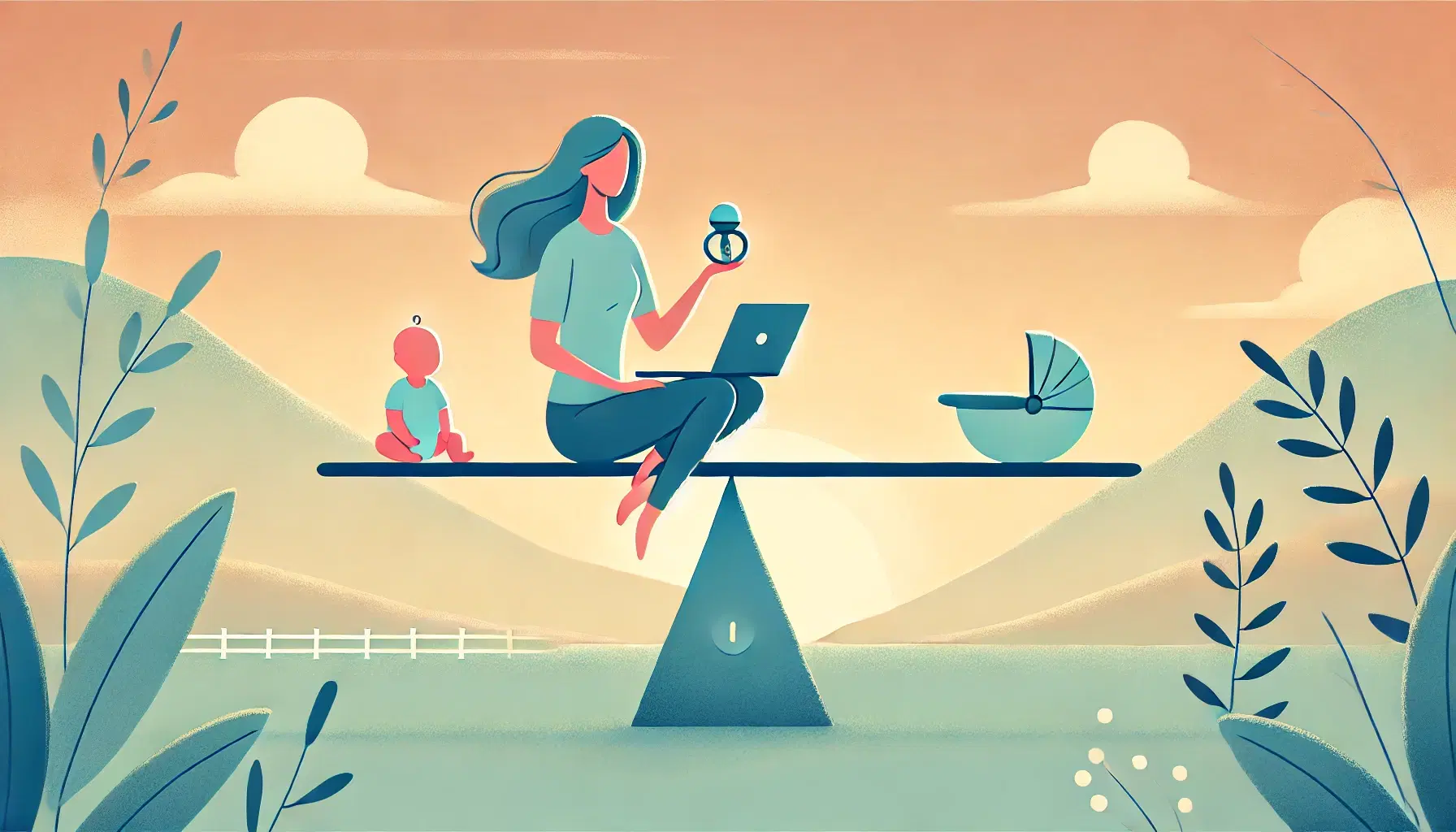 Illustration of woman balancing work and motherhood